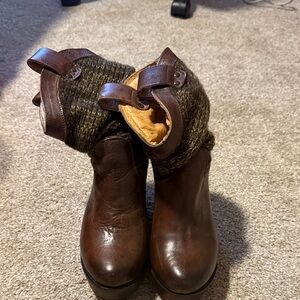 Bed Stu Brown Leather Ankle Boots with Knit Cuff